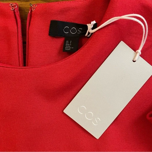 NWT COS Long Sleeve Vibrant Red Midi Dress - Picture 5 of 7